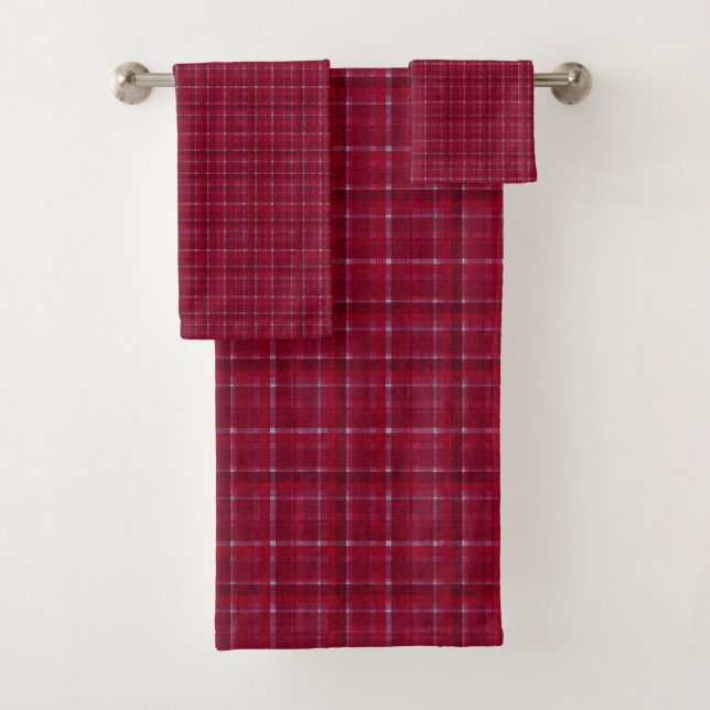Red Checkered Tartan Bath Towel Set (Insitu)