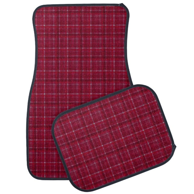 Red Checkered Tartan Car Floor Mat (Set)
