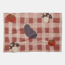 Red Checkered Vegetable Kitchen Towel