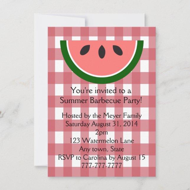 Red Checkered Watermelon Summer Party Invitation (Front)