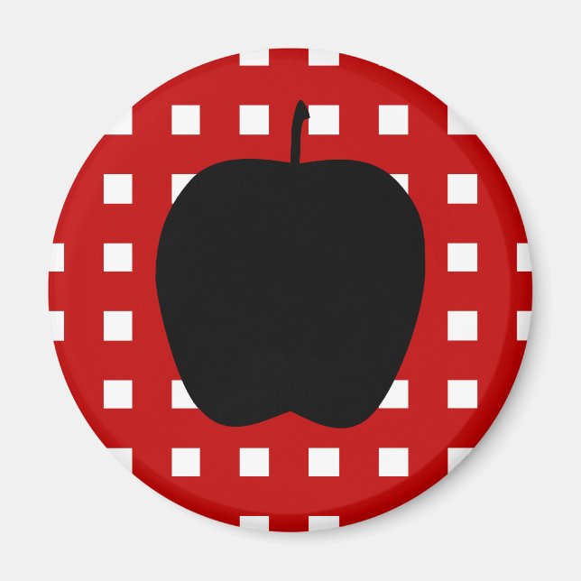 Red Checkered with Apple Silhouette Magnet (Front)