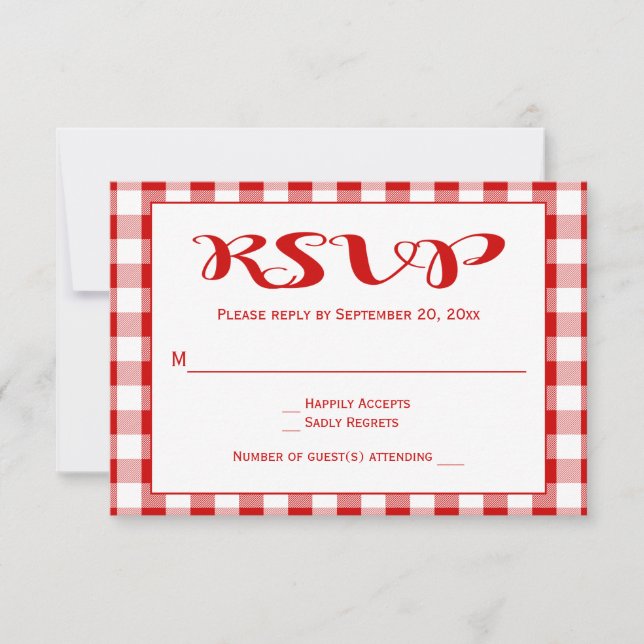 Red Checks RSVP Wedding, Party Gingham Plaid (Front)