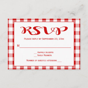 Red Checks RSVP Wedding, Party Gingham Plaid Card