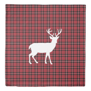 Red Checks Tartan Plaid Pattern White Stag Duvet Cover