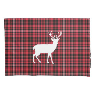 Red Checks Tartan Plaid Pattern White Stag Pillow Case