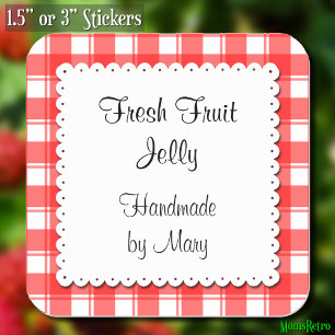 Red Checks White Doily Custom Stickers