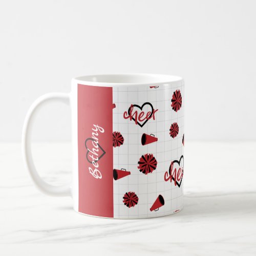 Red Cheer Hearts Pom Poms Megaphone Pattern Coffee Mug