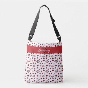 Red Cheer Hearts, Pom Poms, Megaphone Pattern Crossbody Bag