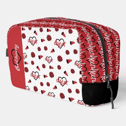 Red Cheer Hearts Pom Poms Megaphone Pattern Dopp Kit