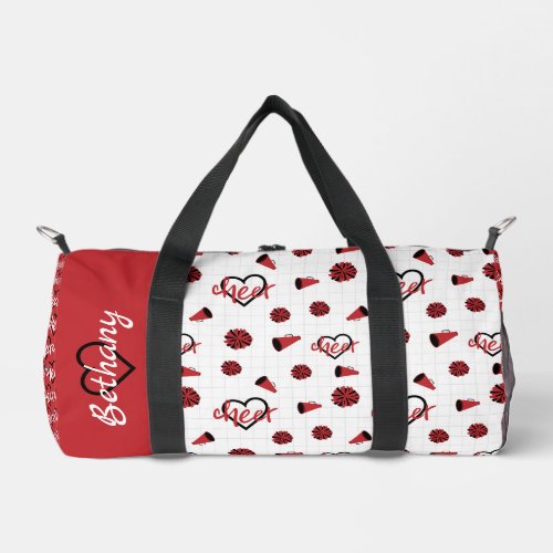 Red Cheer Hearts Pom Poms Megaphone Pattern Duffle Bag