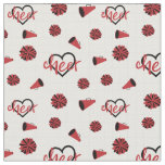 Red Cheer Hearts, Pom Poms, Megaphone Pattern Fabric