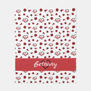 Red Cheer Hearts, Pom Poms, Megaphone Pattern Fleece Blanket