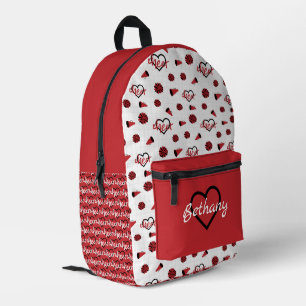 Red Cheer Hearts, Pom Poms, Megaphone Pattern Printed Backpack