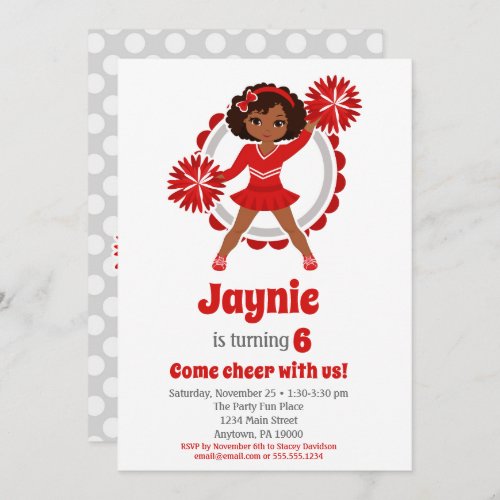 Red Cheerleader _ African American Birthday Invitation