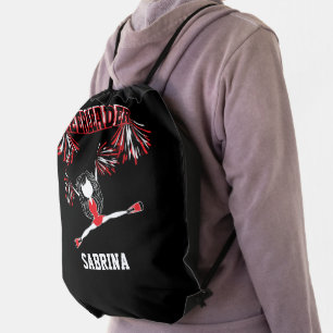 Red Cheerleader Girl   DIY Name  Drawstring Bag