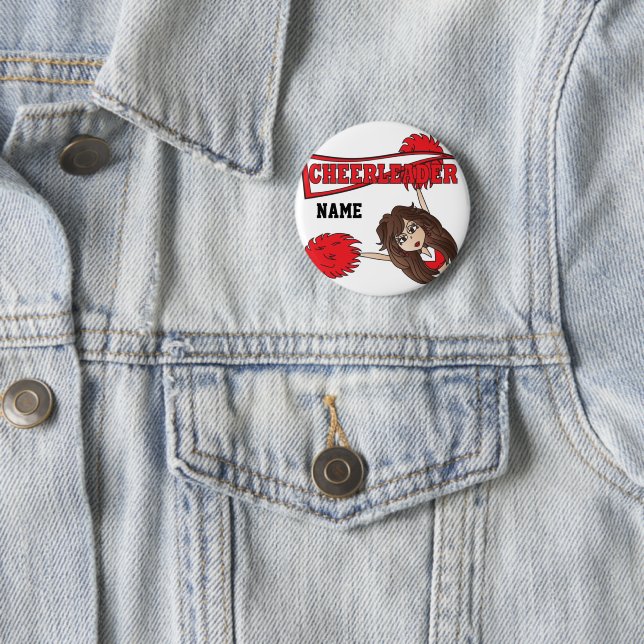 Red Cheerleader Girl | Personalize Button (In Situ)