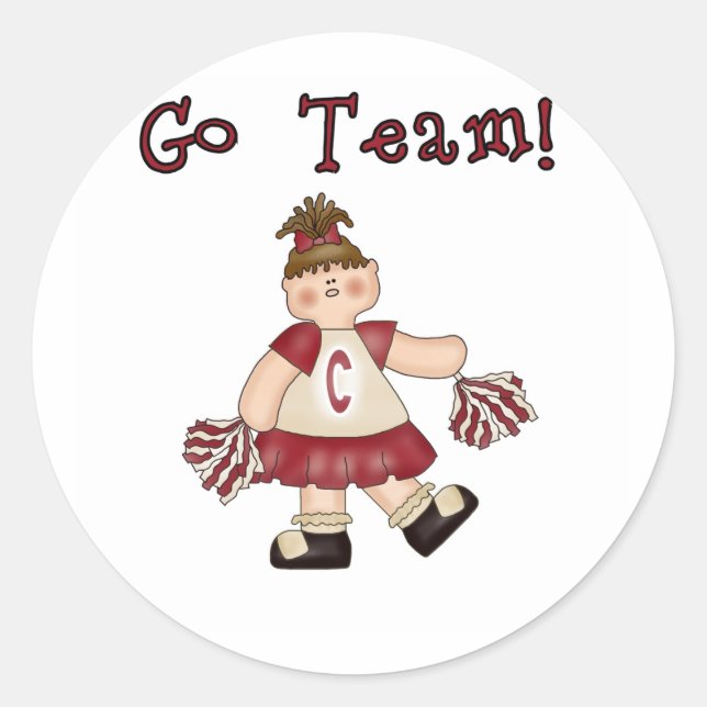 Red Cheerleader Go Team Classic Round Sticker (Front)