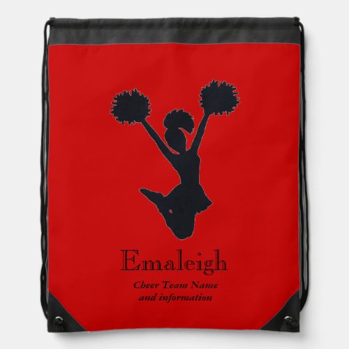 Red Cheerleader in Silhouette Personalized Drawstring Bag