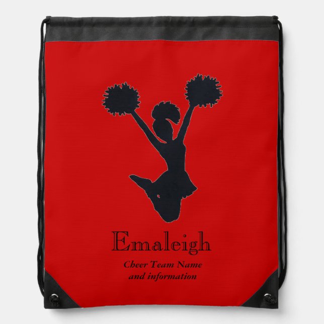 Red Cheerleader in Silhouette Personalized Drawstring Bag (Front)