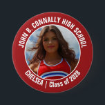 Red Cheerleader Photo High School Spirit Button<br><div class="desc">This cool customized high school cheerleader photo gift features white typography of your team and player name on a red button. Personalize with your student's photograph and class year as a proud cheerleading parent. A mom and dad can wear these buttons to competition and games.</div>