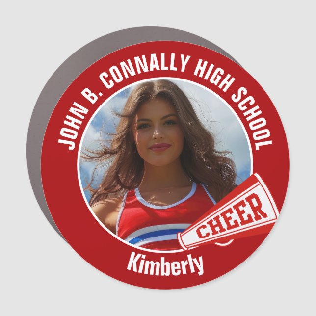 Red Cheerleader Photo High School Spirit Car Magnet (Front)