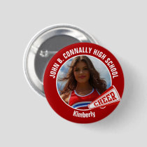 Red Cheerleader Photo High School Spirit Cheer Button