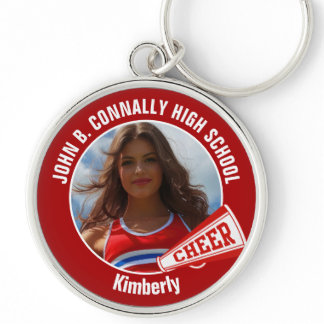 Red Cheerleader Photo High School Spirit Keychain