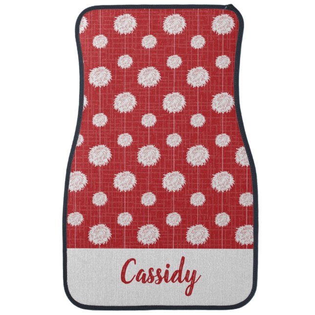 Red Cheerleader Pom Pom Pattern Car Floor Mat (Front)