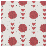 Red Cheerleader Pom Poms &amp; Hearts Pattern Fabric