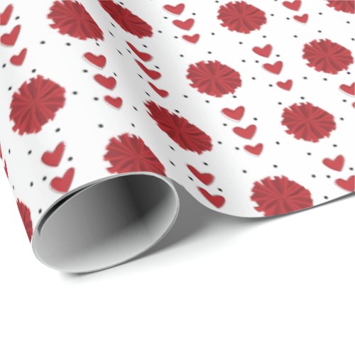 Red Cheerleader Pom Poms  Hearts Pattern Wrapping Paper