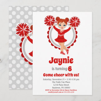 Red Cheerleader - Redhead Girls Cheer Birthday Invitation
