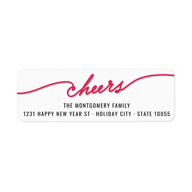 Red Cheers Calligraphy Script Holiday Address Label (Front)