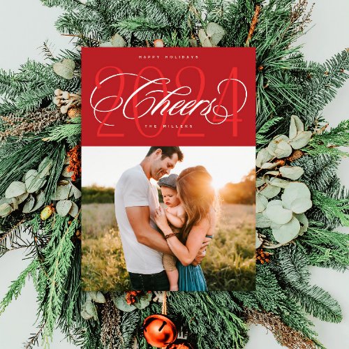 Red Cheers to 2024 Christmas Holiday Photo Card