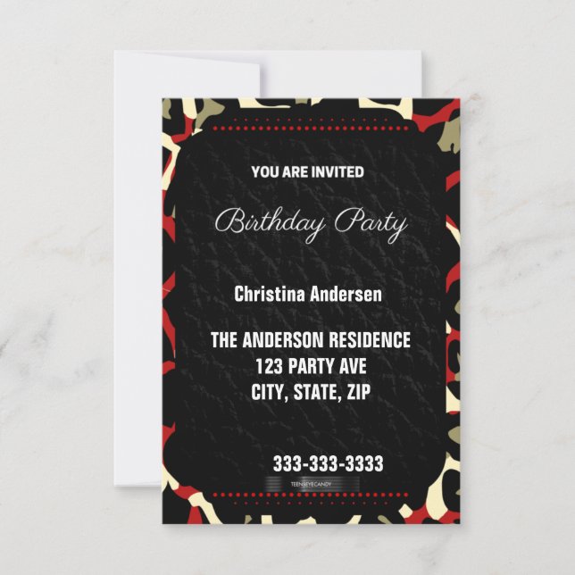 Red Cheetah Birthday Invitation (Front)