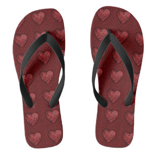 Red Cheetah Print and Hearts Unisex Flip Flops