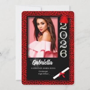 Red Cheetah Print Class of 2026 Graduation Invitat Invitation
