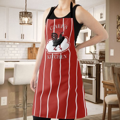 Red Chefs Kitchen Rooster Striped Apron