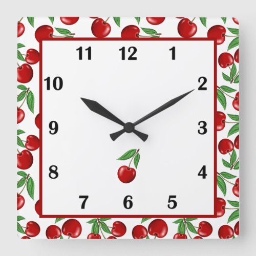 Red Cherries All Over Graphic Square Wall Clock