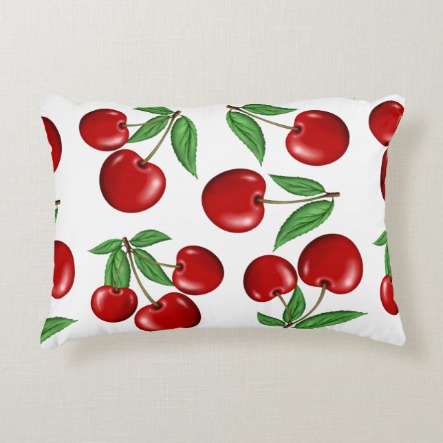 Red Cherries All Over Pattern Accent Pillow (Front)
