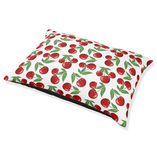 Red Cherries All Over Pattern Custom Pet Bed (Angled)
