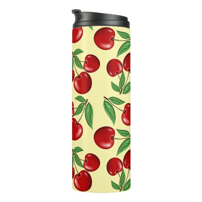 Red Cherries All Over Pattern Custom Thermal Tumbler (Rotated Right)