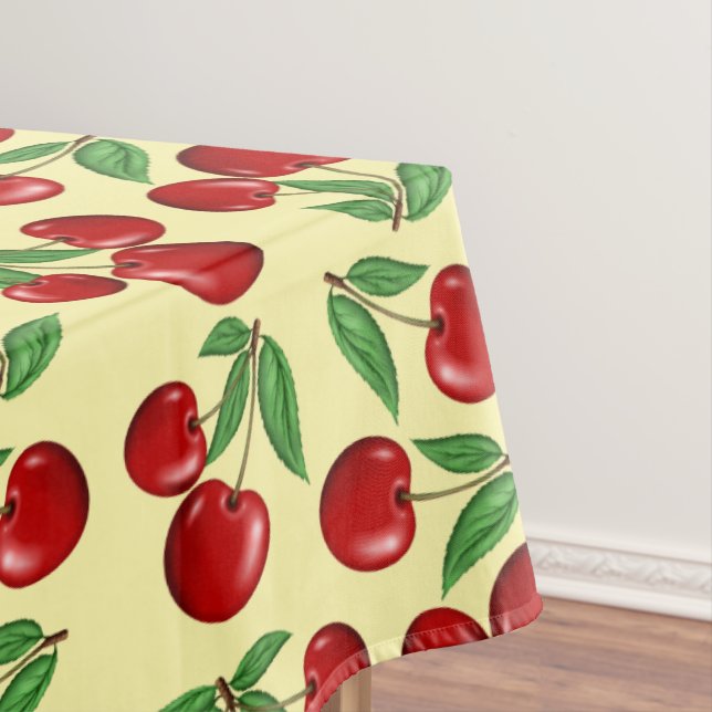 Red Cherries All Over Pattern Tablecloth (In Situ)
