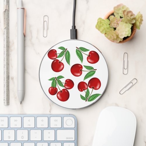 Red Cherries All Over Pattern Wireless Charger
