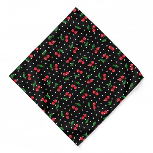 Red Cherries and Polka Dots Black Rockabilly Bandana