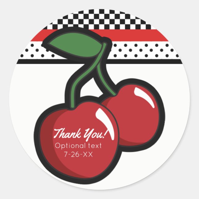 Red Cherries Black Custom Retro Party Favor Classic Round Sticker (Front)