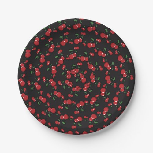 Red Cherries Black or Any Color Birthday Party Paper Plates