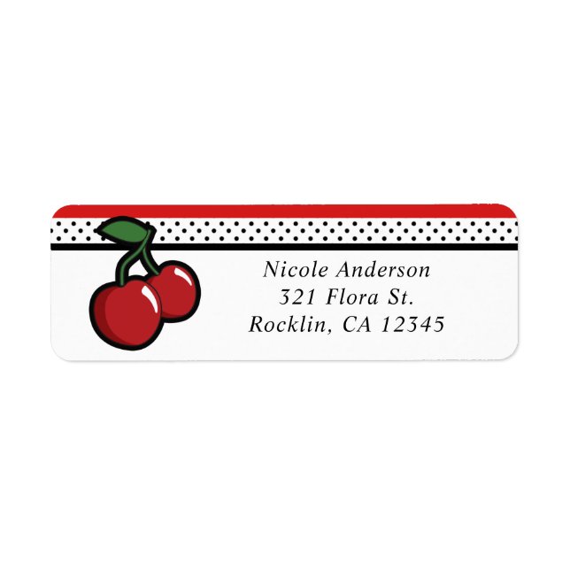 Red Cherries Black & White Custom Invitation Card Label (Front)
