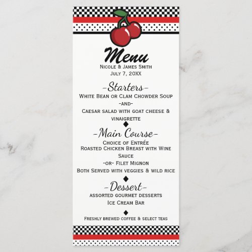 Red Cherries Black  White Custom Invitation Menu