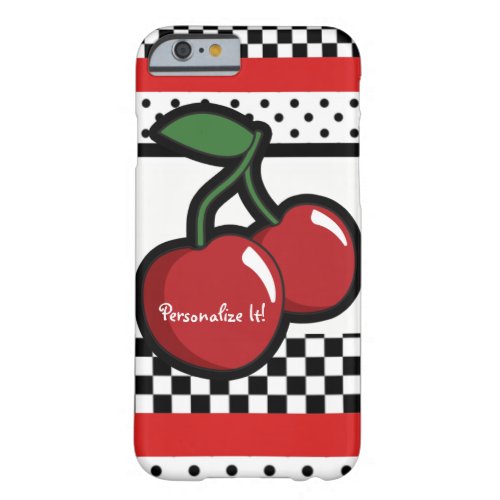 Red Cherries Black  White Custom Personalized Barely There iPhone 6 Case