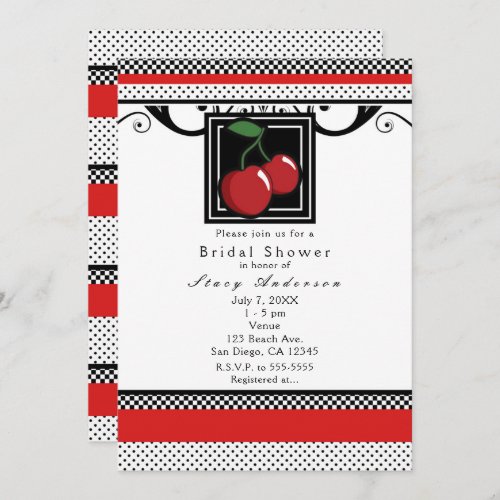 Red Cherries Black White  Red Invitations